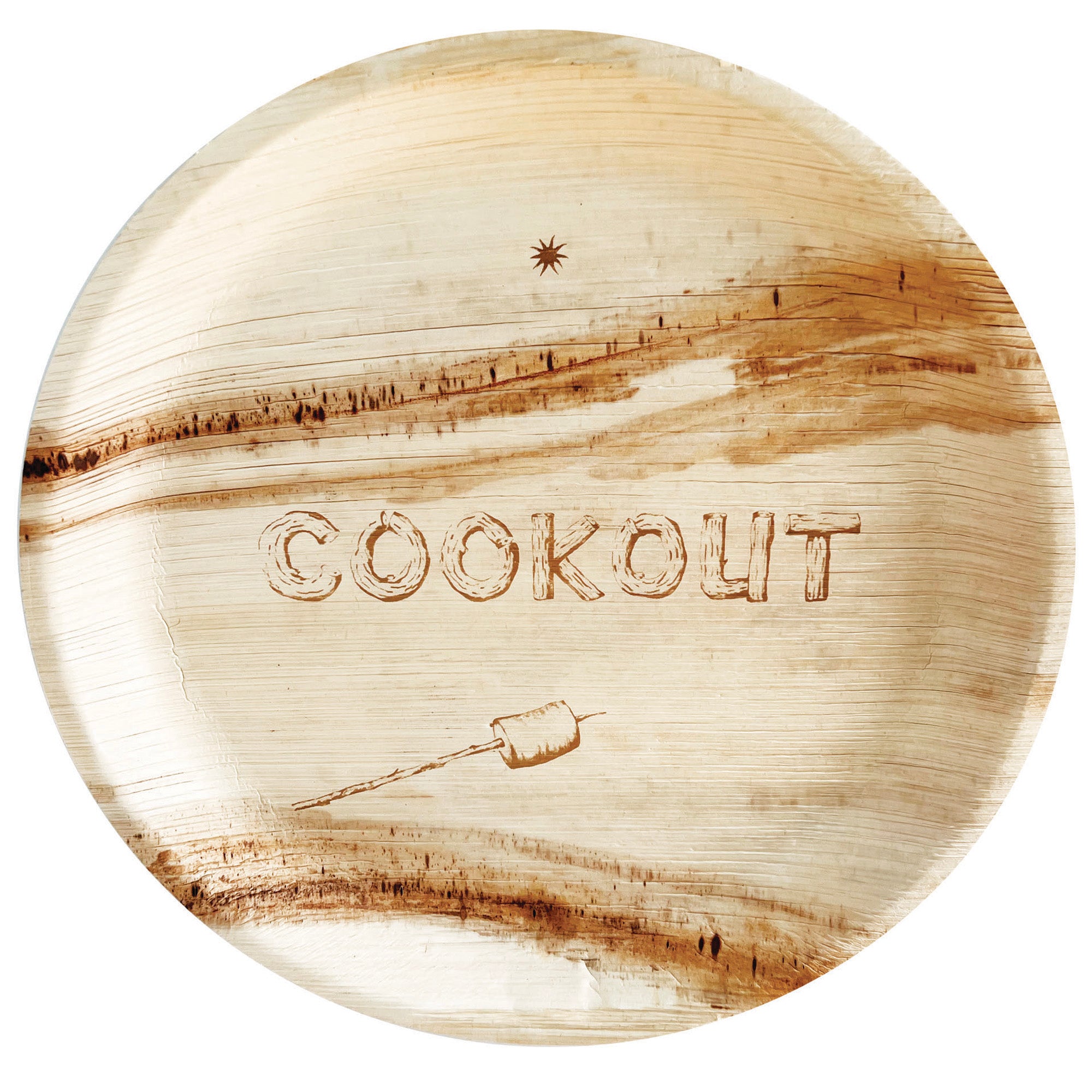 maaterra compostable plate with COOKOUT design on a white background