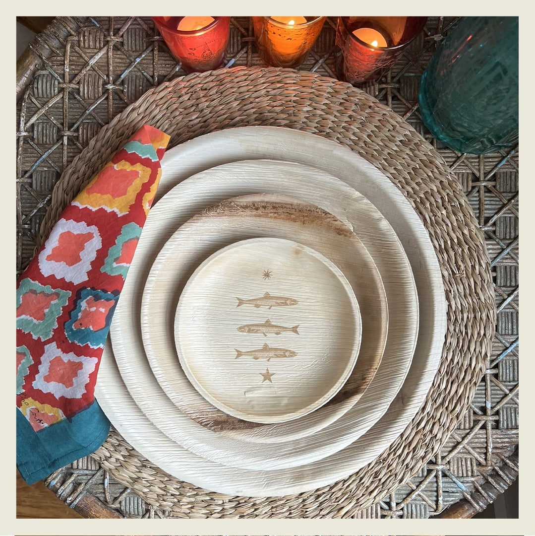 maaterra palm leaf plates are now available in 6", 8", 10", and 12" sizes.