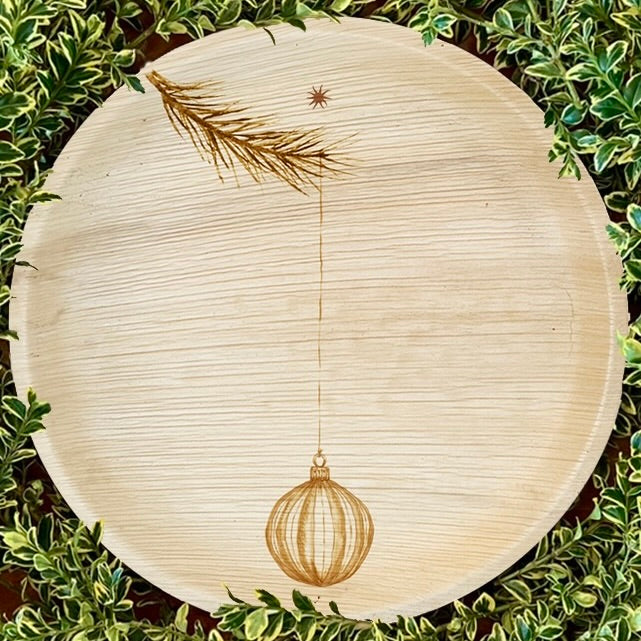 maaterra's compostable palm leaf plate with Ornament design.