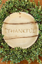 maaterra palm leaf compostable plate with Thankful Design