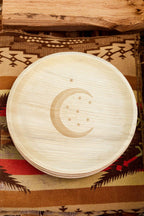 maaterra compostable palm leaf plate with moon & stars design.