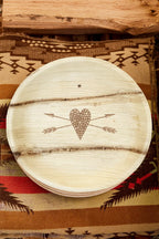 maaterra compostable palm leaf plate with stone heart design.