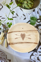 maaterra compostable palm leaf plate with stone heart design