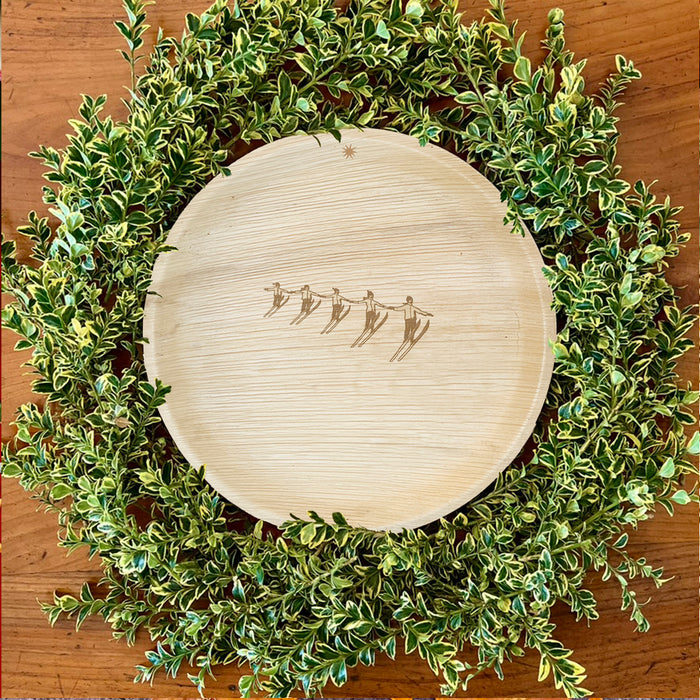 maaterra compostable palm leaf plate with holiday High Five design.