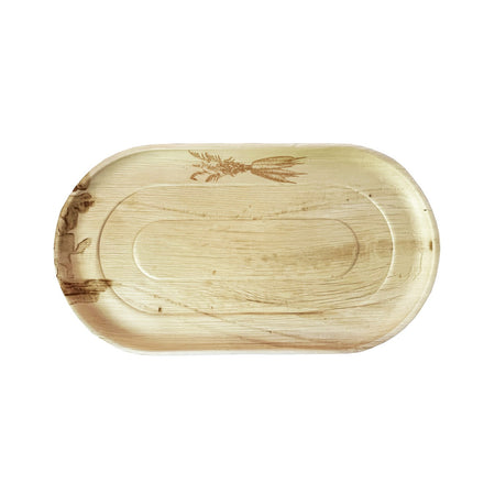 maaterra compostable palm leaf platter with carrot design.