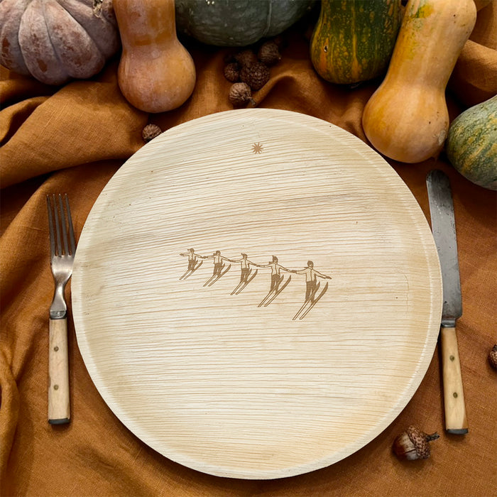 maaterra compostable palm leaf plate with holiday High Five design.