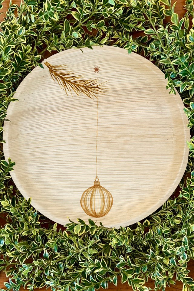 maaterra palm leaf compostable plate with Ornament Design