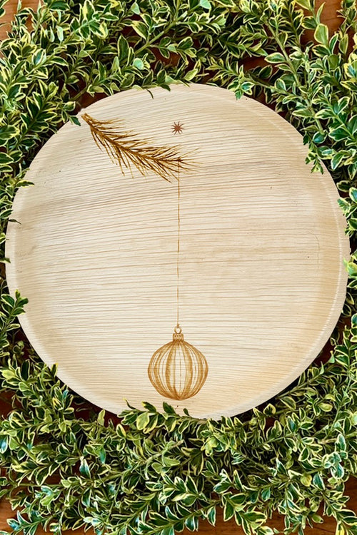 maaterra palm leaf compostable plate with Ornament Design