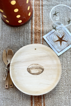 maaterra compostable palm leaf plate with tailgate design.