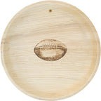 maaterra compostable palm leaf plate with tailgate design.