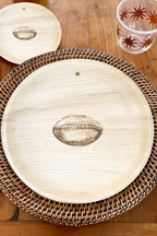 maaterra compostable palm leaf plate with tailgate design.