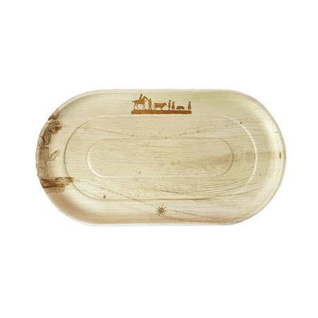 maaterra compostable palm leaf platter with silhouette design.