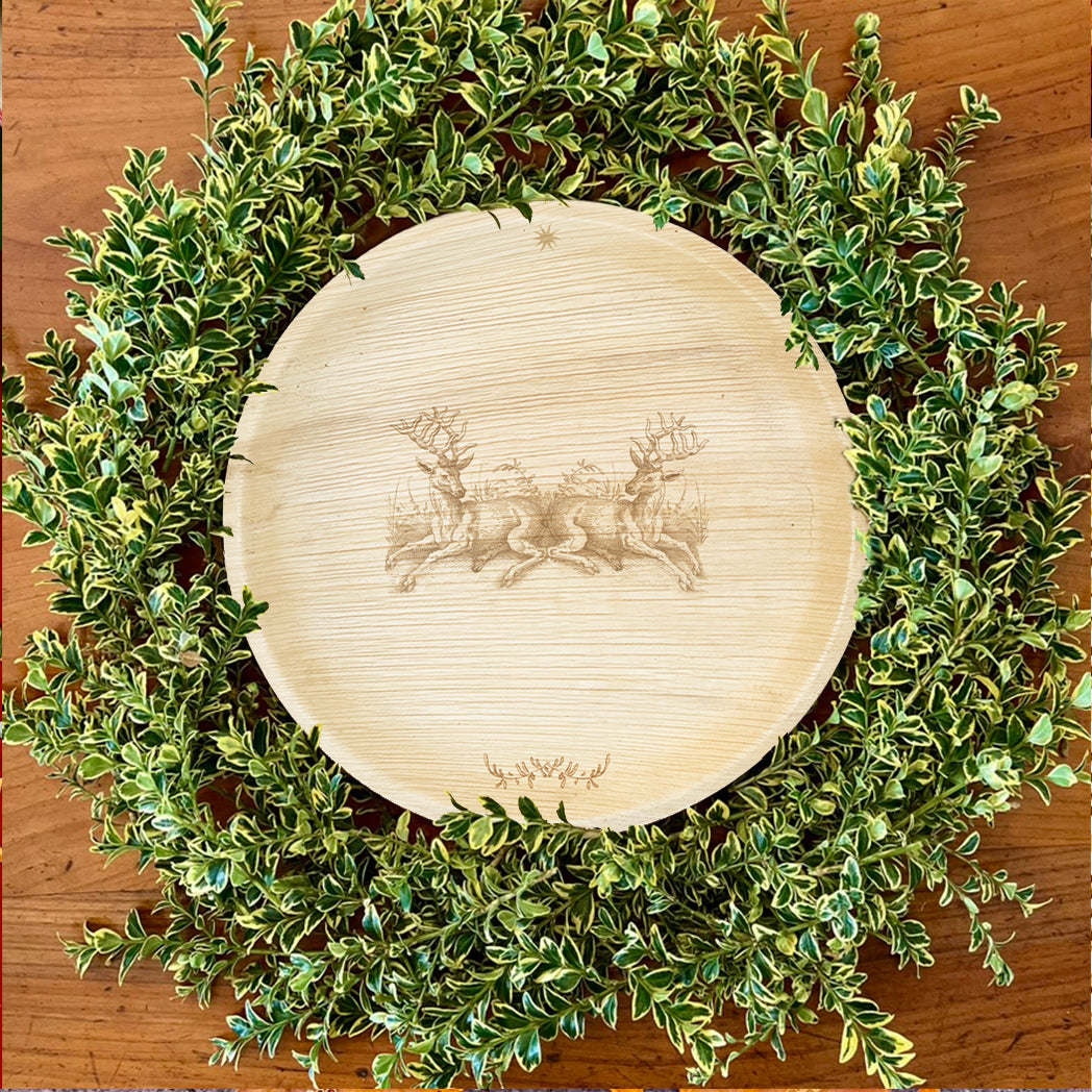 maaterra compostable palm leaf plate with holiday Stag Party design.