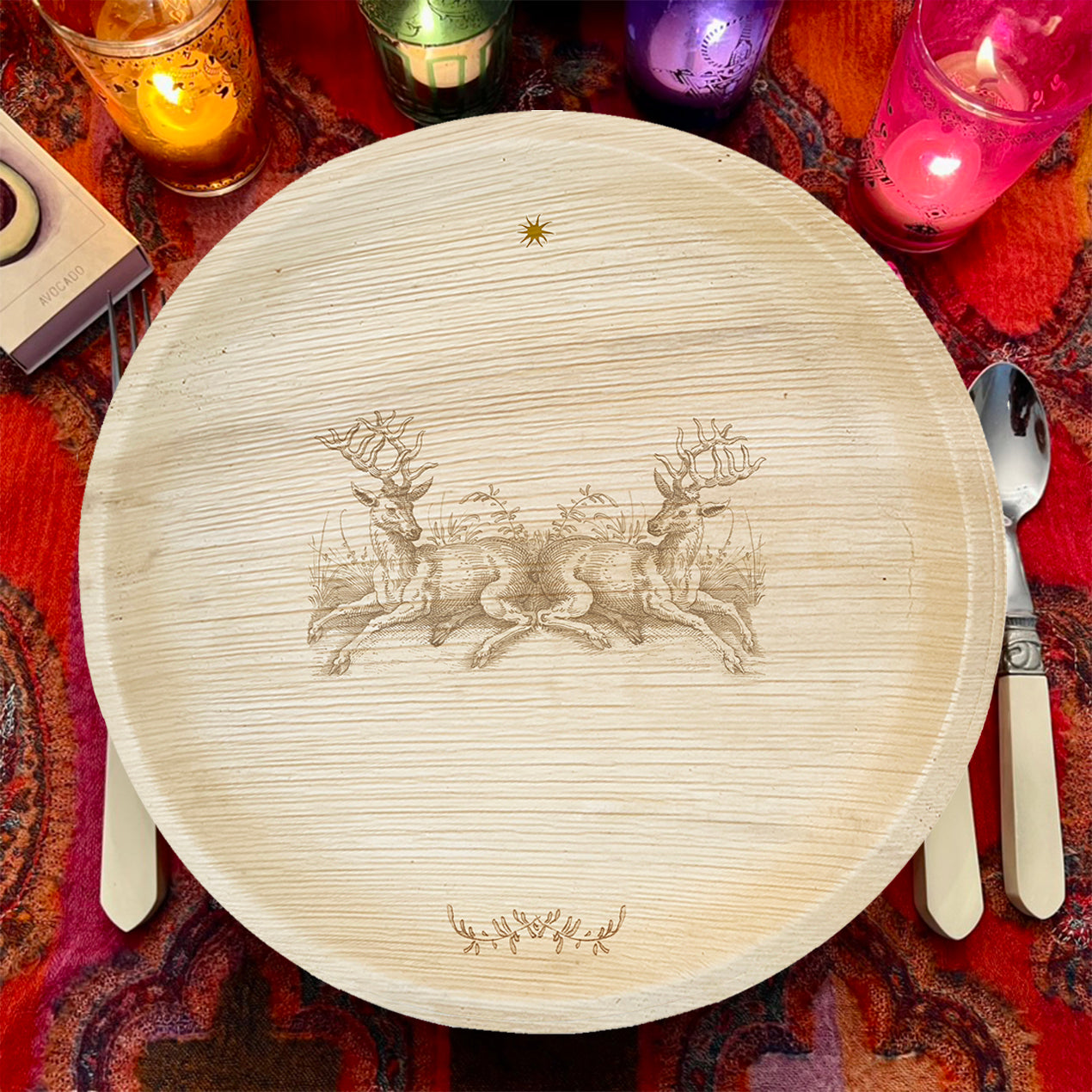 maaterra compostable palm leaf plate with holiday Stag Party design.