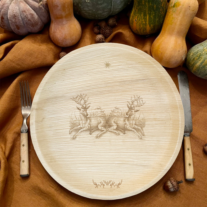 maaterra compostable palm leaf plate with holiday Stag Party design.