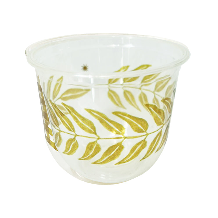 maaterra compostable cups with honey leaves design on a white background