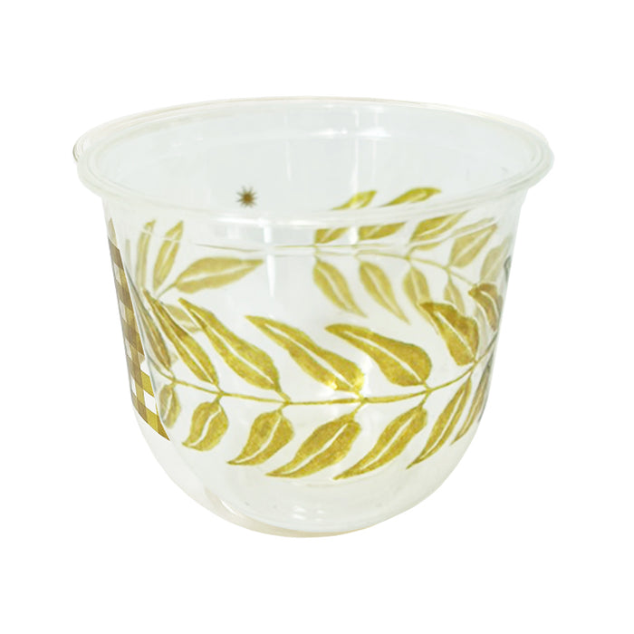 maaterra compostable cups with honey leaves design on a white background