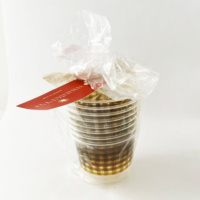 maaterra compostable cups with moss gingham design in 8-count packaging