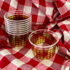 maaterra compostable cups with moss gingham design on a gingham background