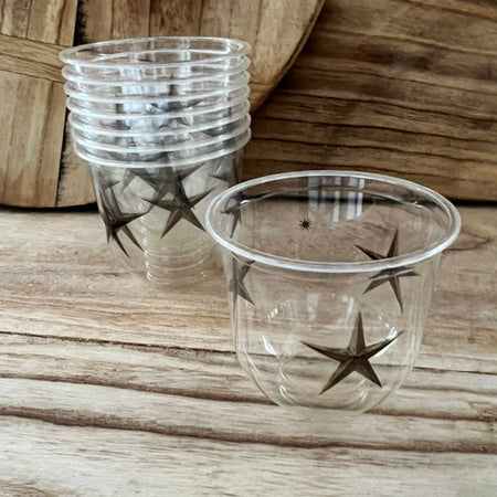 maaterra compostable cups with treasured star design on a wooden table