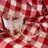 maaterra compostable cups with treasured star design on gingham tablecloth