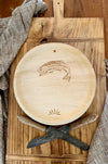 maaterra compostable cups with trout design featured on a bread board