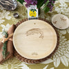 maaterra compostable cups with trout design featured on flower tablecloth