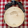 maaterra compostable cups with trout design featured on gingham tablecloth