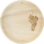 maaterra compostable palm leaf plate with grapes design on a white background
