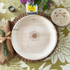 maaterra compostable palm leaf plate with sunflower design on a flower tablecloth