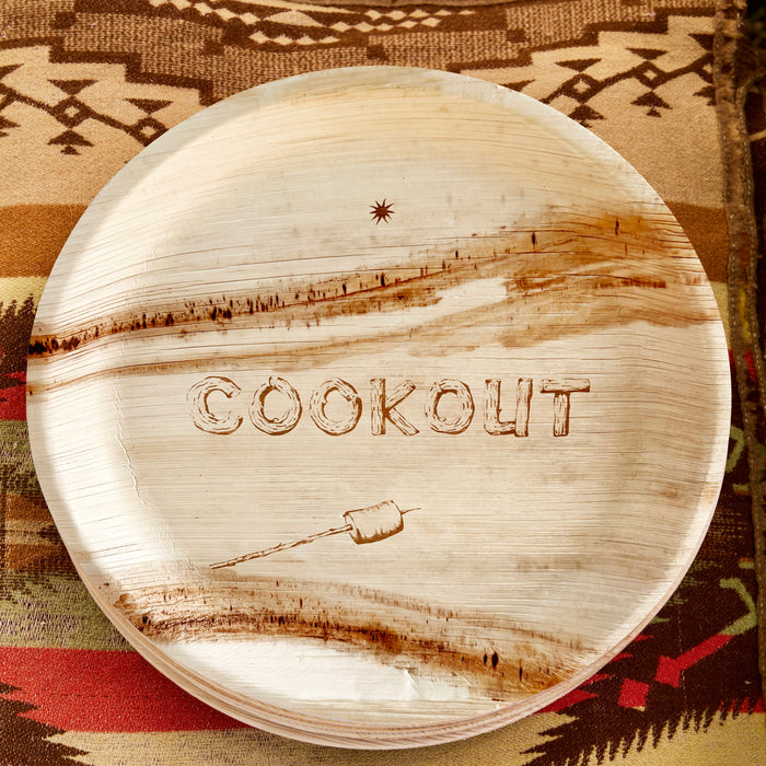 maaterra compostable plate with COOKOUT design on a western style blanket