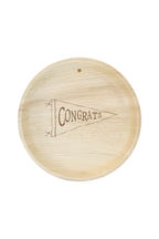 White background. maaterra compostable plates with congrats design.