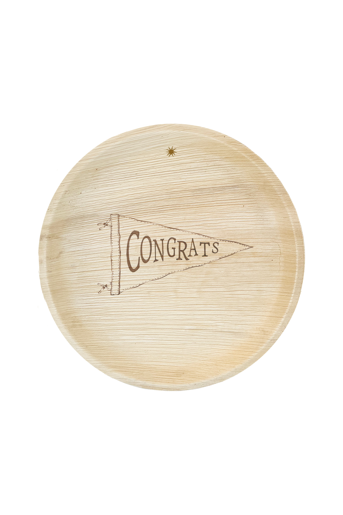 White background. maaterra compostable plates with congrats design.