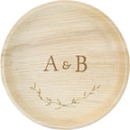 maaterra compostable plate with custom crossed branches design with a white background.