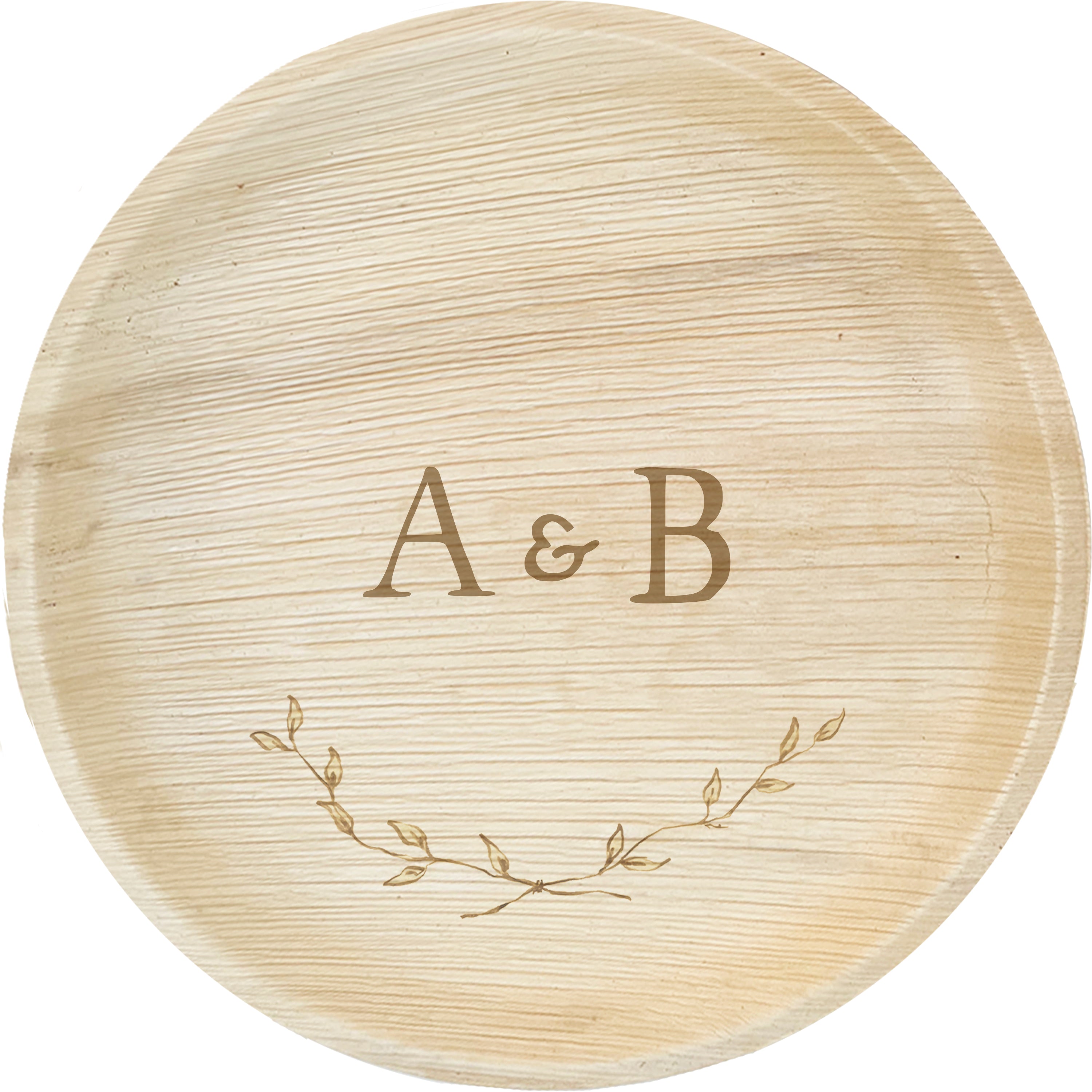 maaterra compostable plate with custom crossed branches design with a white background.