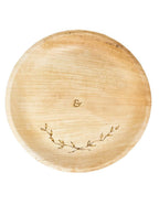 maaterra compostable plate with custom crossed branches design with a white background.