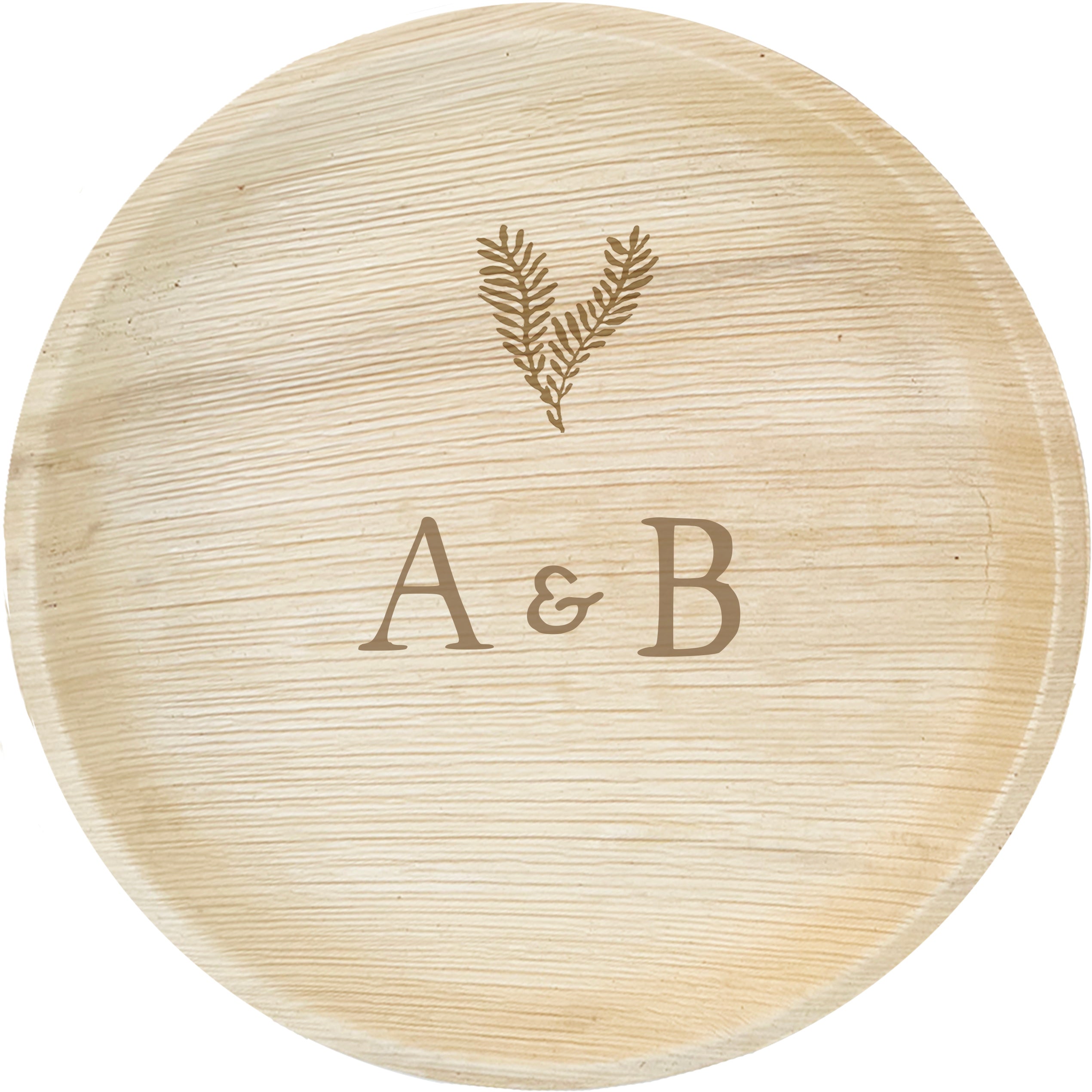 maaterra compostable plate with custom leaf heart design on a white background
