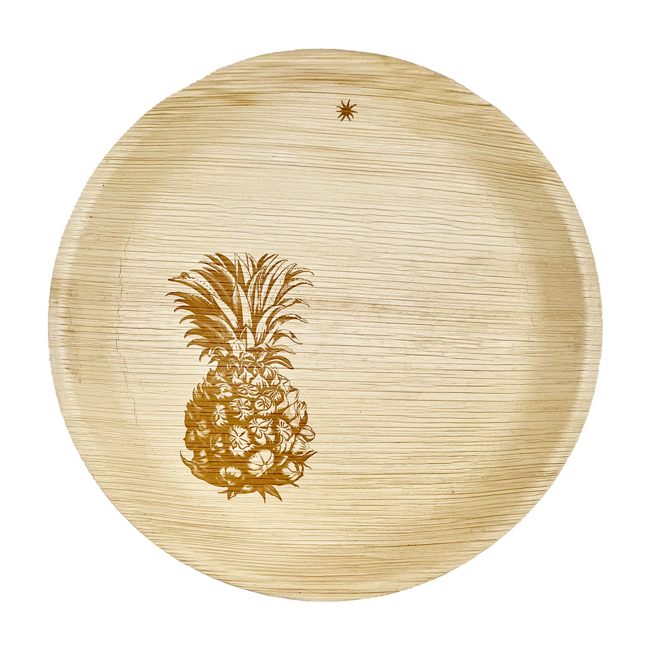White background. maaterra compostable plate with fresh pineapple design on a white background