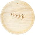 White background. maaterra compostable palm leaf plate with holiday High Five design.