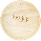 White background. maaterra compostable palm leaf plate with holiday High Five design.