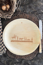 maaterra compostable palm leaf plate with silhouette design and winter table setting theme. 