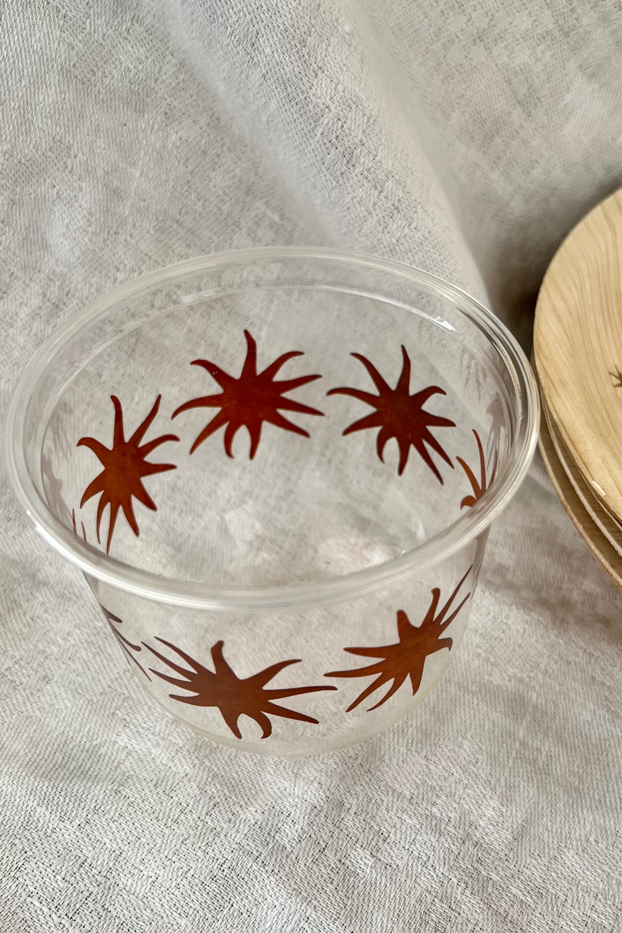 maaterra clear compostable cups with sun design.